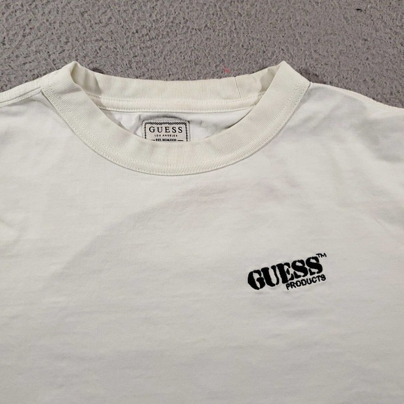 Guess Shirt Mens Small White Crew Neck Embroidered Logo Graphic Print Back Hit - Picture 3 of 11